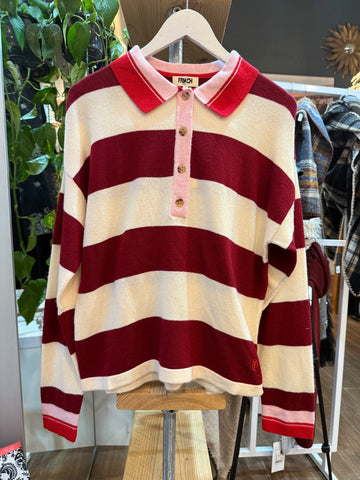 FRNCH Stripe Ambrosia Knitted Collared Top - Bordeaux