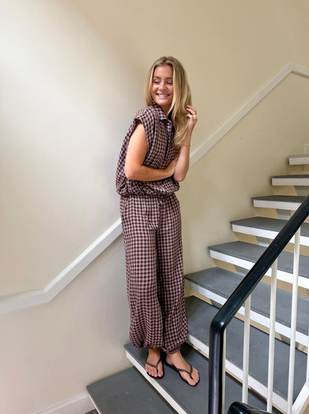 Black Colour BCMalle Balloon Check Trouser - Brown