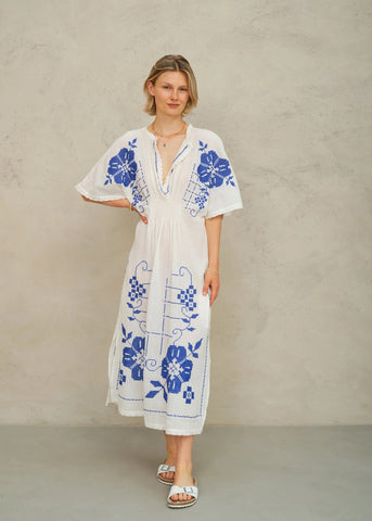 M.A.B.E Apparel Laney Dress - Ivory / Blue