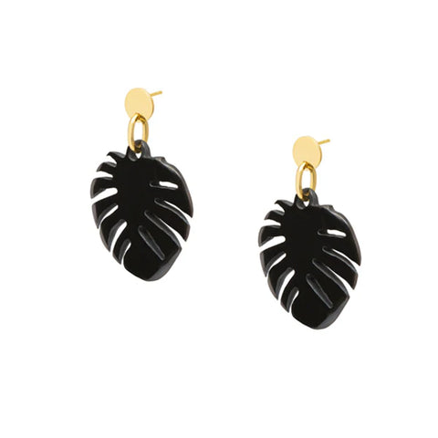 Branch Jewellery Palm Leaf Earrings - Gold Black Horn
