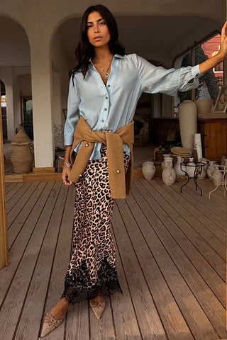 Never Fully Dressed Leopard Lace Maeva Midi Skirt - Leopard