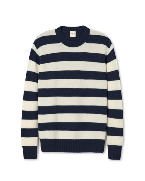 Salts Cashmere Lofty Crew Neck Sweater - Navy / Soft White