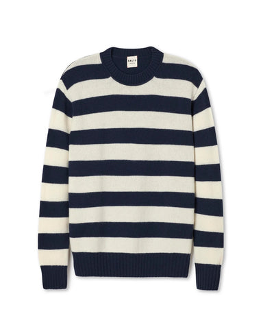 Salts Cashmere Lofty Crew Neck Sweater - Navy / Soft White
