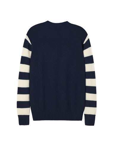 Salts Cashmere Lofty Crew Neck Sweater - Navy / Soft White