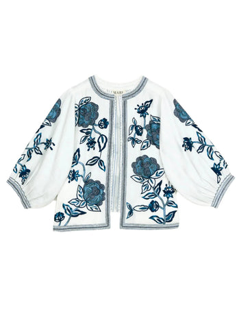 M.A.B.E Apparel Greta Embroidered Jacket - Ecru/Blue