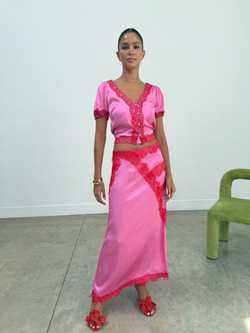 Never Fully Dressed Pink and Red Lace Lily Skirt