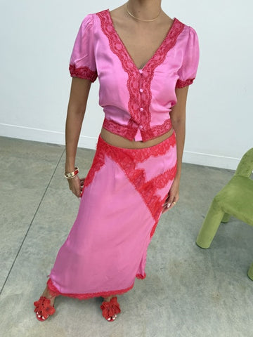 Never Fully Dressed Pink and Red Lace Lily Skirt