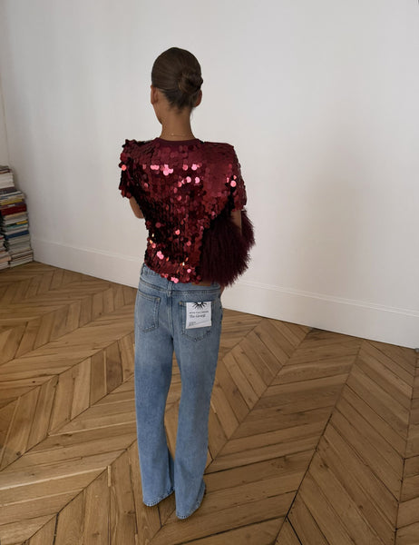 Never Fully Dressed Burgundy Sequin T Shirt
