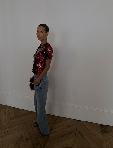 Never Fully Dressed Burgundy Sequin T Shirt