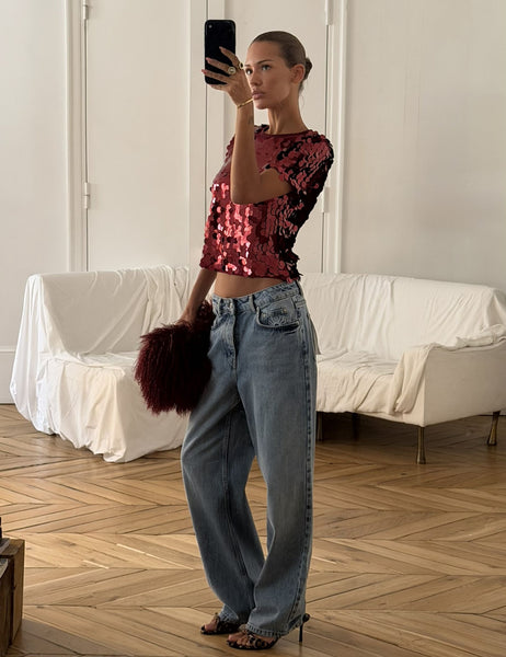 Never Fully Dressed Burgundy Sequin T Shirt