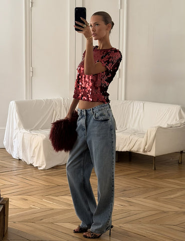 Never Fully Dressed Burgundy Sequin T Shirt