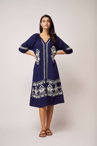 Dreams Embroidered Dress - Navy
