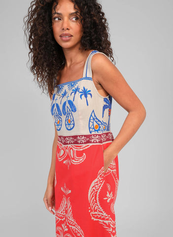 An'ge Olenie Midi Printed Dress - Tivoli Rouge