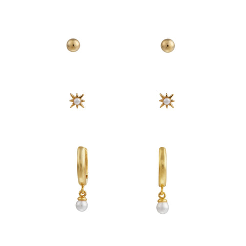 Orelia Jewellery Pearl Drop Hoop & Starburst Stud - Gold