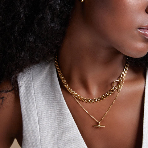 Orelia Jewellery LUXE Flat Curb T-Bar Necklace - Gold