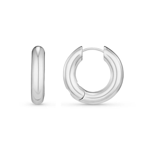 Orelia Jewellery Polished Chubby Mid-Size Hoop Earrings - Silver