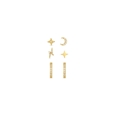 Orelia Jewellery Mixed Celestial Stud & Pave Micro Hoop Earring Pack - Gold