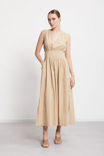 Ottod'Ame Long Poplin Cotton Dress - Camel