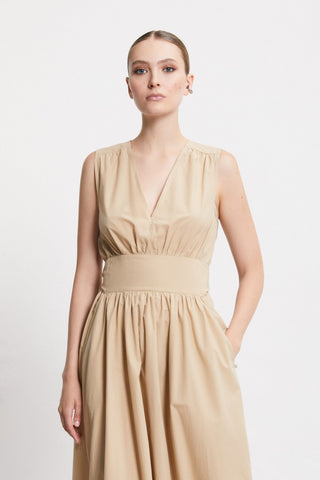 Ottod'Ame Long Poplin Cotton Dress - Camel