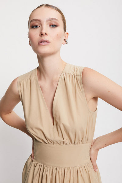 Ottod'Ame Long Poplin Cotton Dress - Camel