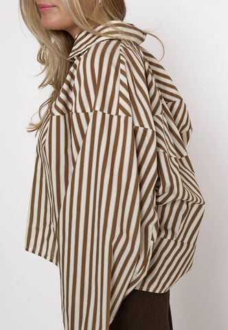 Peppercorn PCSadie Striped Oversized Shirt - Toffee Stripe