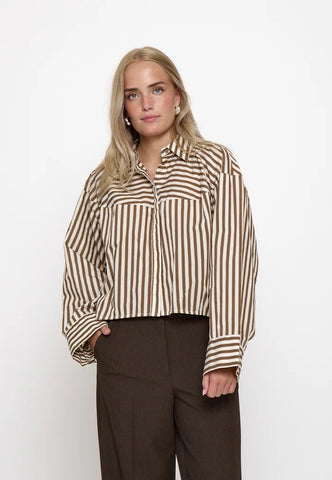 Peppercorn PCSadie Striped Oversized Shirt - Toffee Stripe