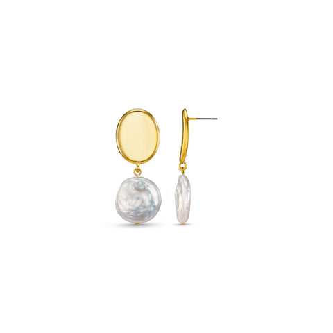Orelia Jewellery Polished Coin & Pearl Drop Earrings - Gold