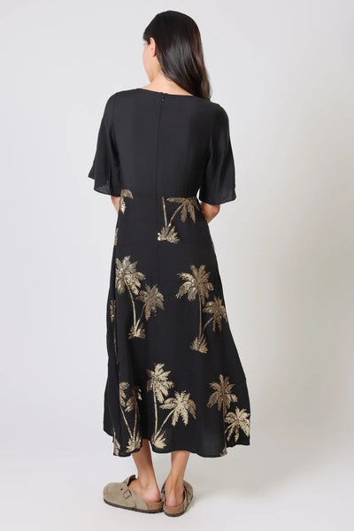 Traffic People Blythe Maxi Dress - Palms of Gold (black)