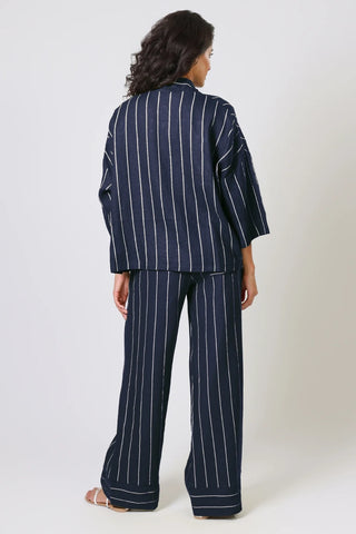 Traffic People Parallel Lives Claude Shrug Linen - Navy Pinstripe