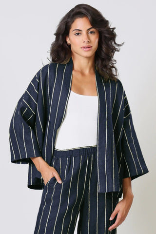 Traffic People Parallel Lives Claude Shrug Linen - Navy Pinstripe
