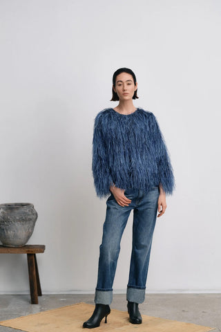Rabens Saloner Safi Plume Blouse - Blue