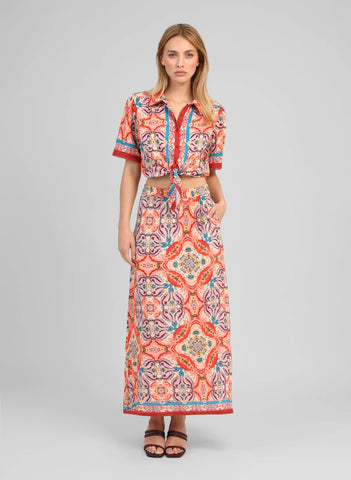 An'ge Paris Rithana Printed Maxi Skirt - Folka Corail