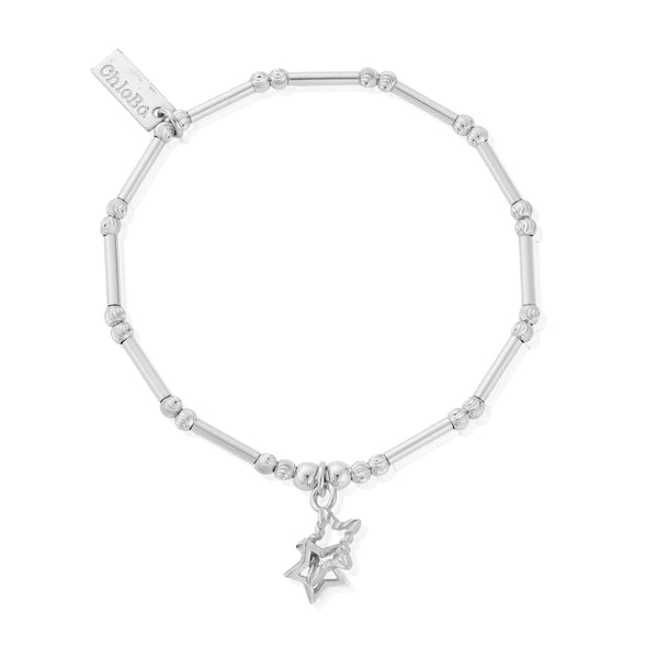 ChloBo Dainty Moon Cut Sparkle Interlocking Star Bracelet - Silver