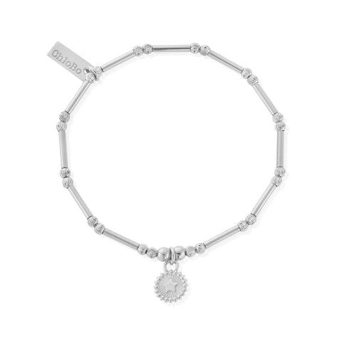 ChloBo Dainty Moon Cut Sparkle Star Bracelet -Silver