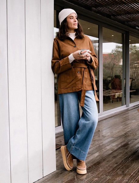 Laidback London Setsu Platform Crochet Ankle Boot Nutmeg Suede  - Wheat