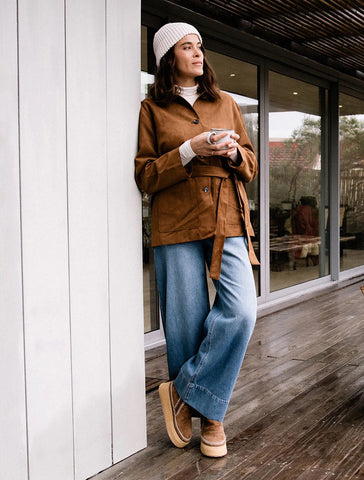 Laidback London Setsu Platform Crochet Ankle Boot Nutmeg Suede  - Wheat