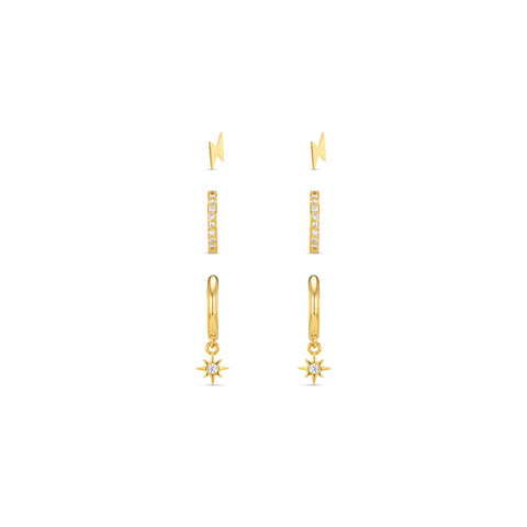 Orelia Jewellery Pavé Lightning & Starburst Micro Hoop Ear Stacking Set - Gold
