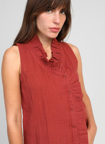 An'ge Paris Siloe Sleeveless Frill Top - Chocolate