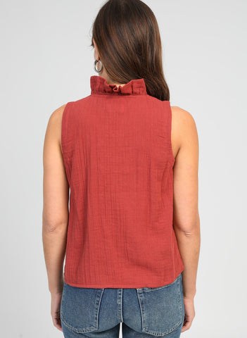 An'ge Paris Siloe Sleeveless Frill Top - Chocolate