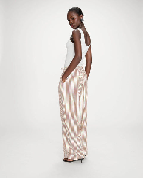 Grace & Mila Volute Stripes Wide Leg Trousers - Mocha