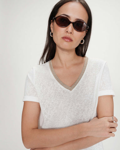 Grace & Mila Vasco V Neck T-Shirt - Ivory