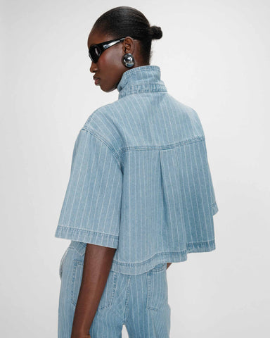 Grace & Mila Vita Striped Denim Cropped Shirt - Blue