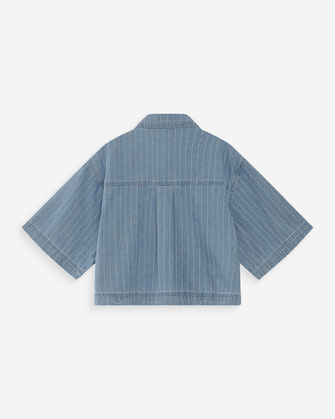Grace & Mila Vita Striped Denim Cropped Shirt - Blue