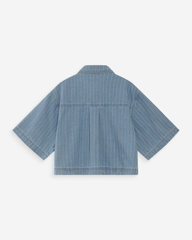 Grace & Mila Vita Striped Denim Cropped Shirt - Blue