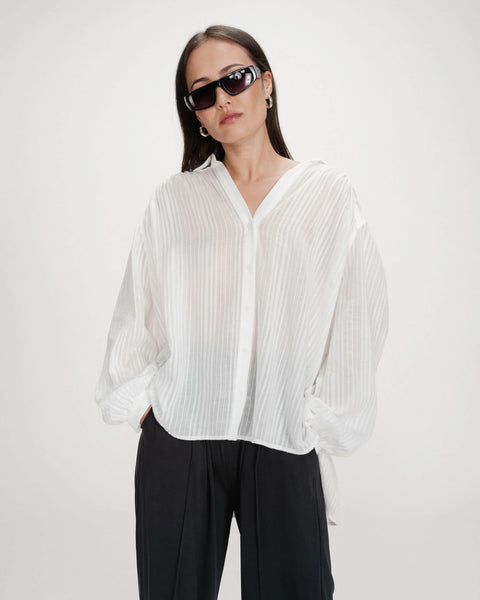 Grace & Mila Vibes Oversized Cotton Shirt - Ivoire