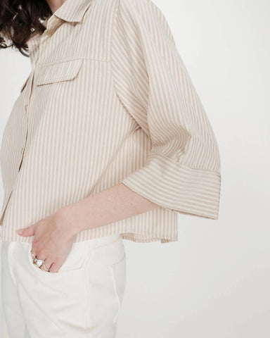 Grace & Mila Voice Striped Short Sleeve Shirt - Sable