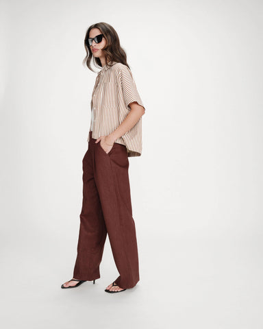 Grace & Mila Vercia Stripe Short Sleeve Shirt - Mocha