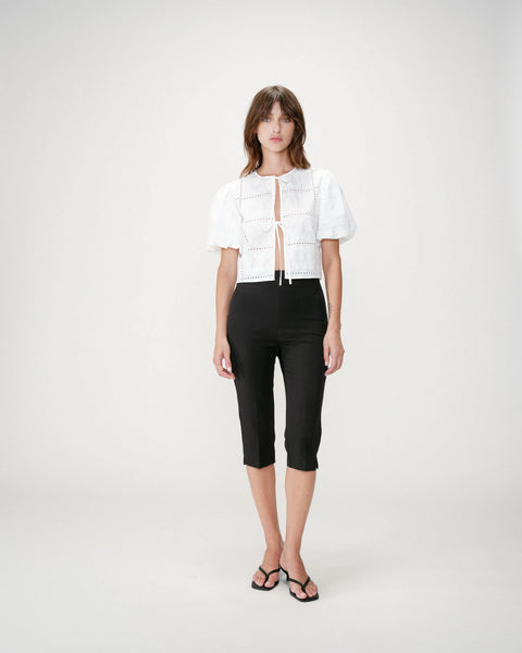 Grace & Mila Wylette Broderie Anglaise Balloon Sleeve Tie Front Blouse - White