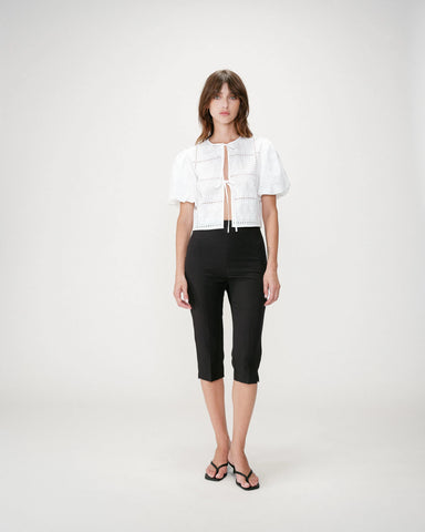 Grace & Mila Wylette Broderie Anglaise Balloon Sleeve Tie Front Blouse - White