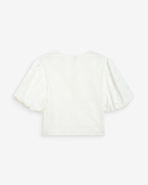 Grace & Mila Wylette Broderie Anglaise Balloon Sleeve Tie Front Blouse - White